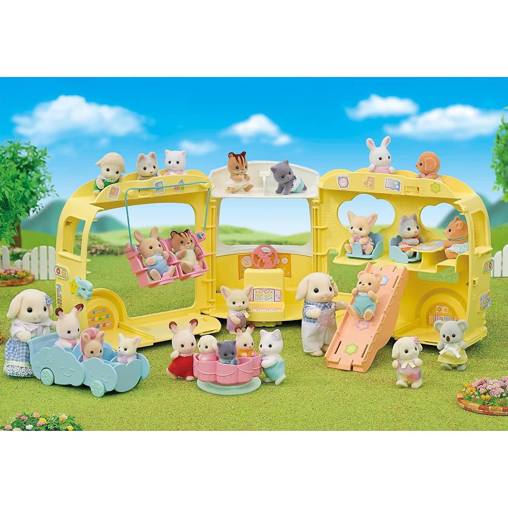 EPOCH Sylvanian Families Playground Bus Toy S-70 ST Mark Certified for Ages 3 and Up Dollhouse Accessory