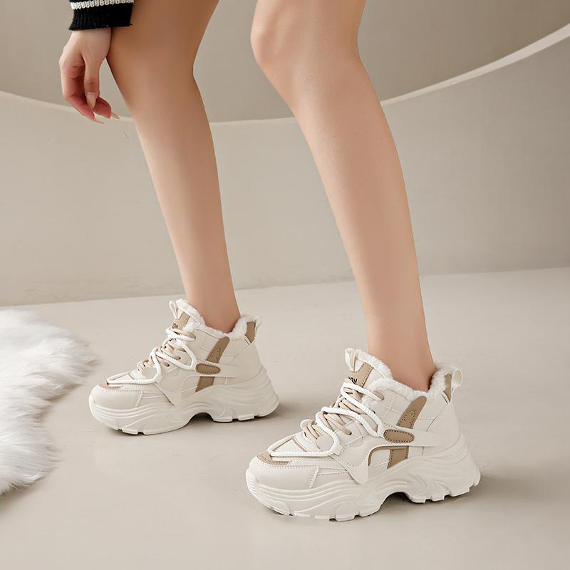 CRLAYDK Кроссовки женские на толстой подошве, на платформе, с меховой подкладкой, теплые, зимние спортивные туфли на танкетке, повседневные, для ходьбы, модные, для тенниса