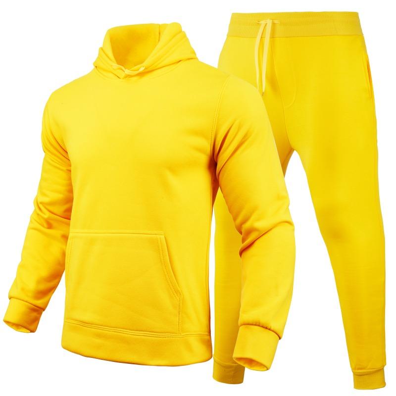 Весна-Осень Slim Fit Однотонный комплект с капюшоном Urban Casual Pullover Мужская одежда Комплекты с брюками