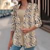 Women Cardigan Leopard Print Three Quarter Sleeve Open Stitch Lapel OL Commute Style Formal Business Office