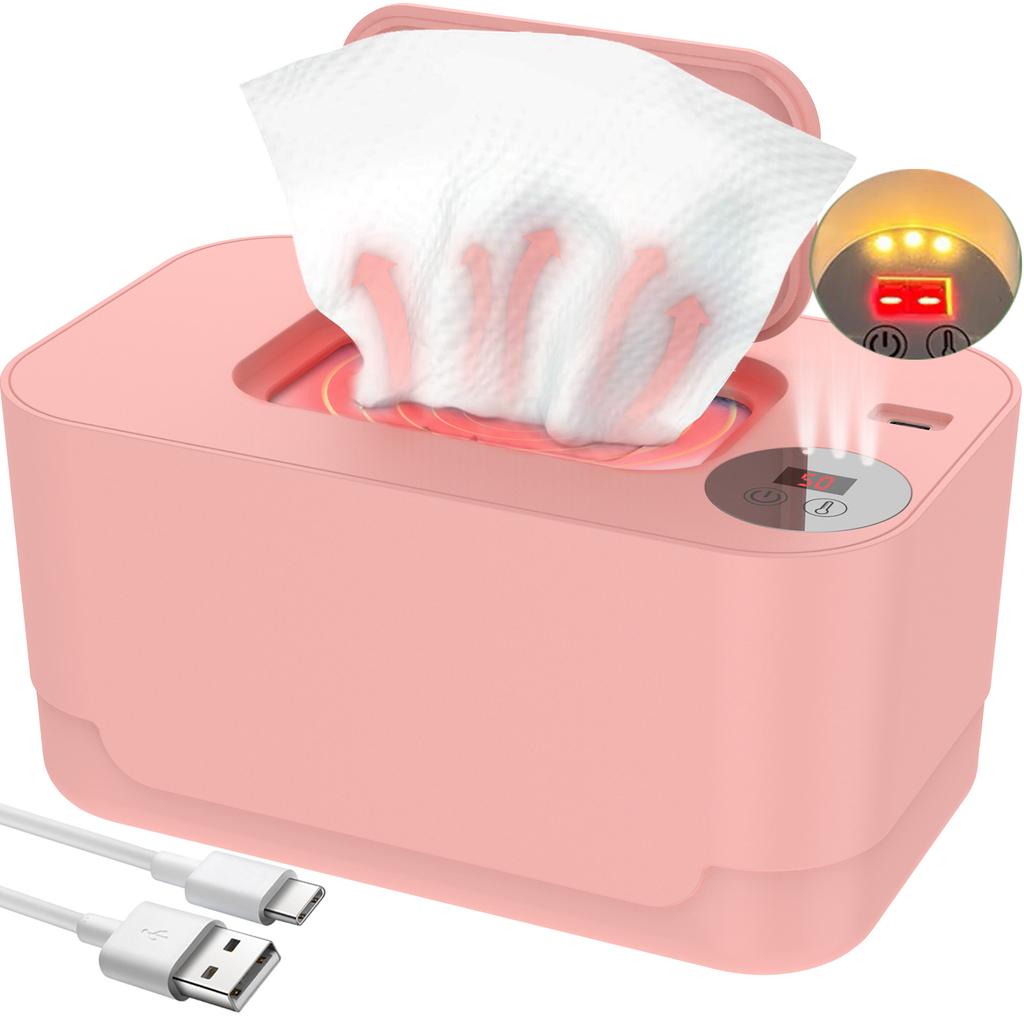 USB-подогреватель детских салфеток со светодиодной подсветкой Влажные салфетки сохраняют тепло Коробка для хранения салфеток Регулируемая температура подогрева Портативный диспенсер для подгузников