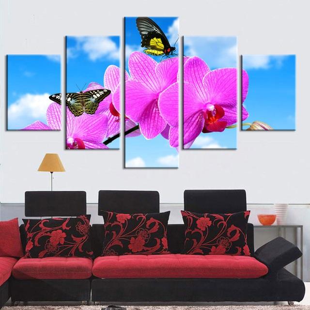 Canvas Paintings Orchids Pink Blue Flowers Multiple Wall Art Framework Home Decor 5 Pieces Print Decorative Picture Living Room No Frame