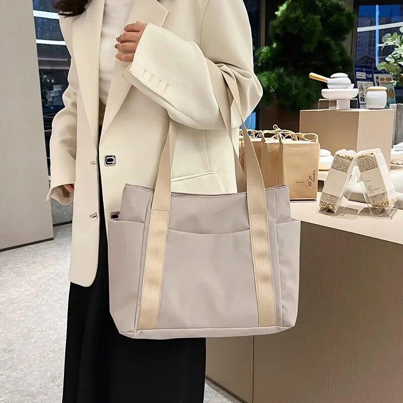 Новая женская сумка, однотонная сумка-тоут, сумка на плечо для отдыха, простая нейлоновая сумка для мамы, большая вместительная сумка