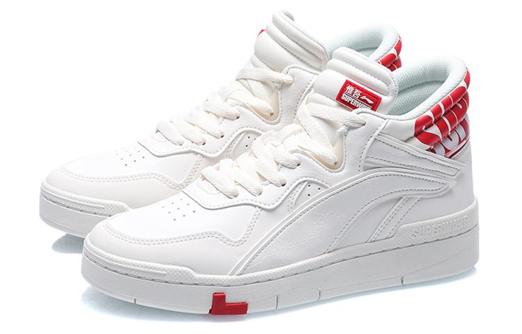 Li Ning Wave Coverage Thermal Slip Resistant Mid top Skateboard Shoes Women's White Red AGCQ238-1