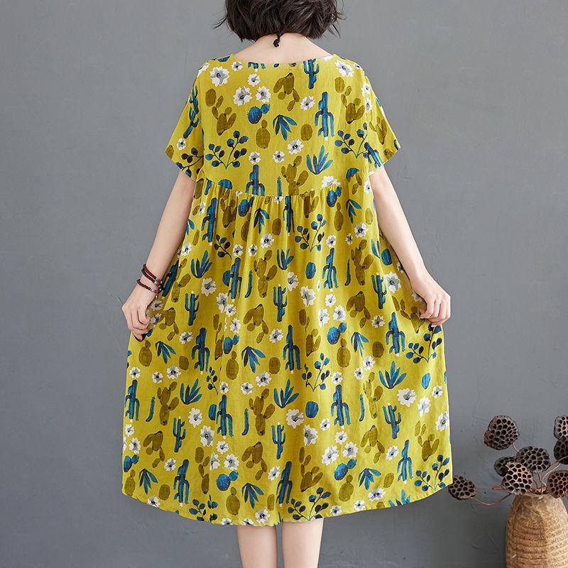 Летнее платье больших размеров для женщин, свободные повседневные платья с коротким рукавом, пляжное платье-миди для отпуска