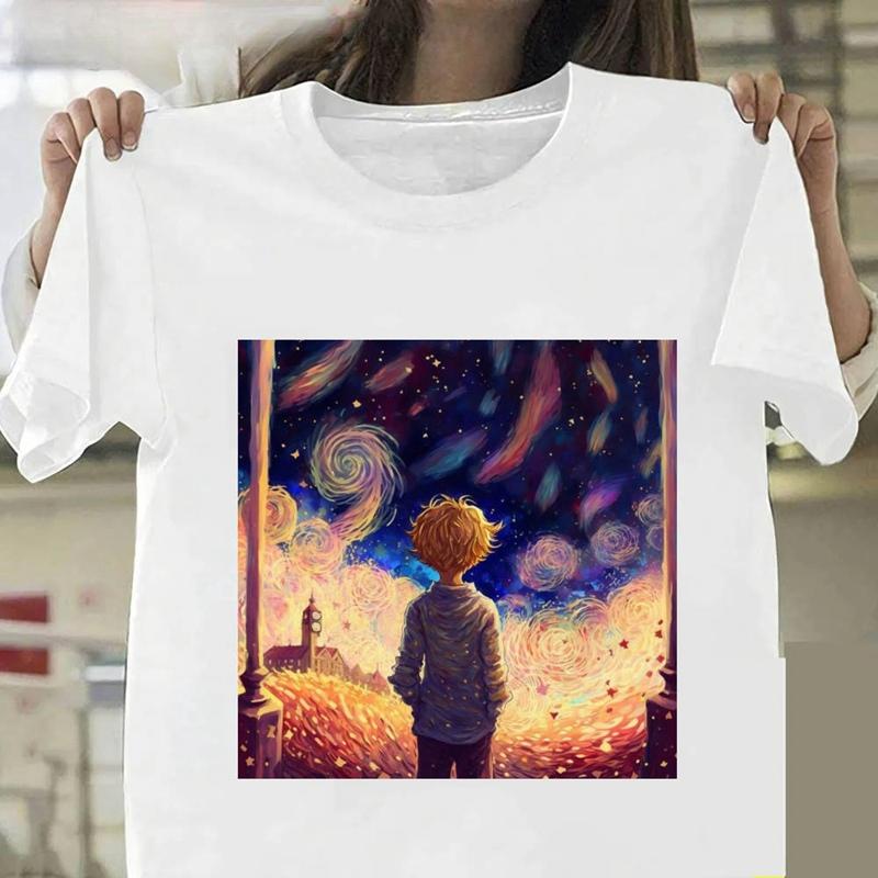 Ван Гог Маленький принц Искусство масляной живописи Модные женские футболки Одежда в стиле Харадзюку Летние футболки с коротким рукавом Повседневные топы с круглым вырезом