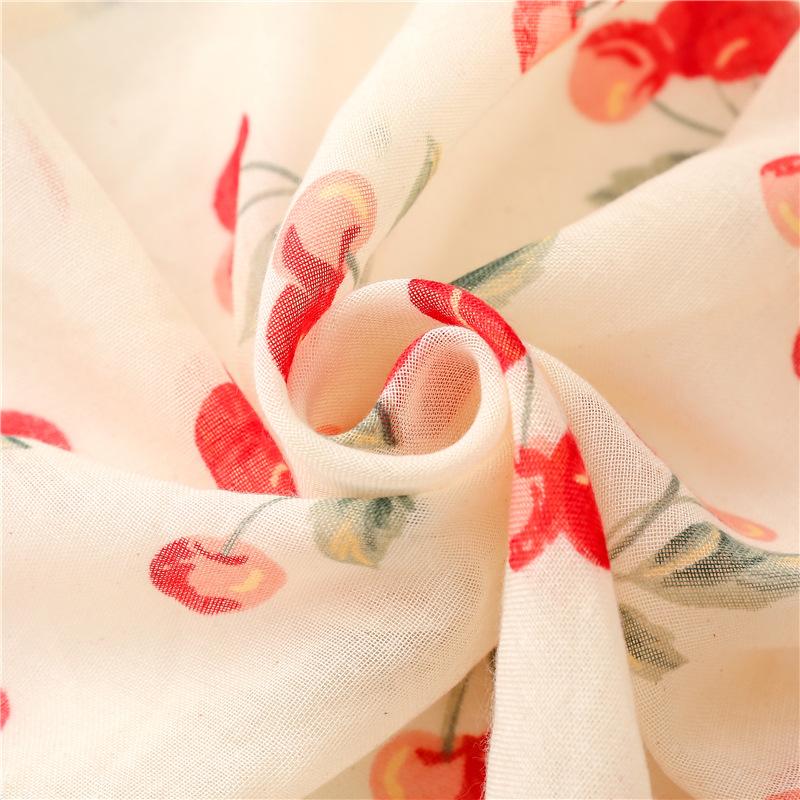 Cherry Blossom Print Scarf for Women - Lightweight, Sheer Polyester Shawl with Red Cherry & Leaf Design, Perfect for Spring & Summer Outings