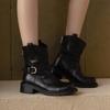Мода 2025 Мода Женские ботильоны Круглый носок Высокий верх Кожаные ботинки Толстый каблук для женской обуви на толстой подошве Теплая обувь Ботинки на платформе