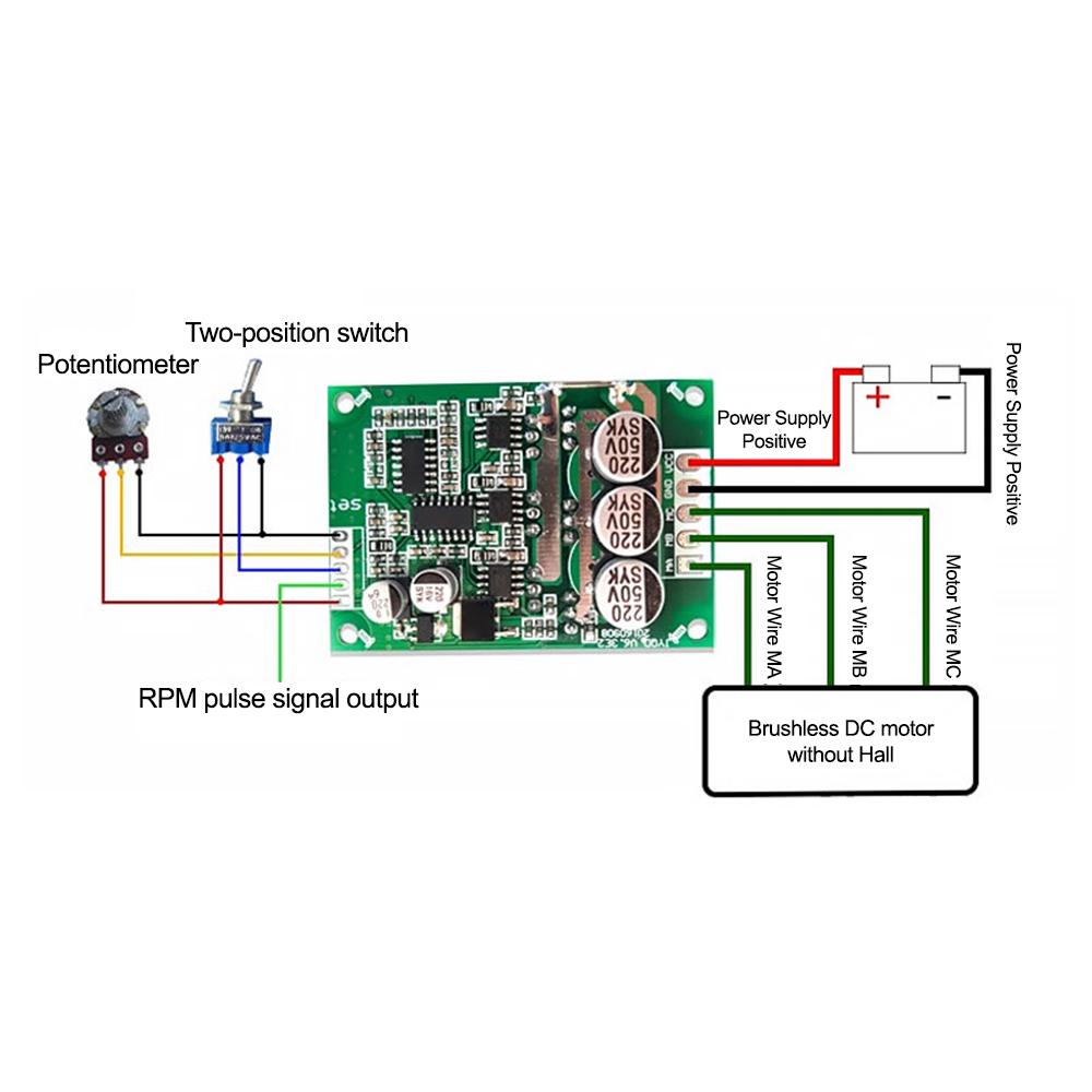 Плата драйвера бесколлекторного двигателя DC 12-36V 15A 500W без датчиков Холла Контроллер скорости вращения двигателя Вперед Назад Модуль управляющего переключателя
