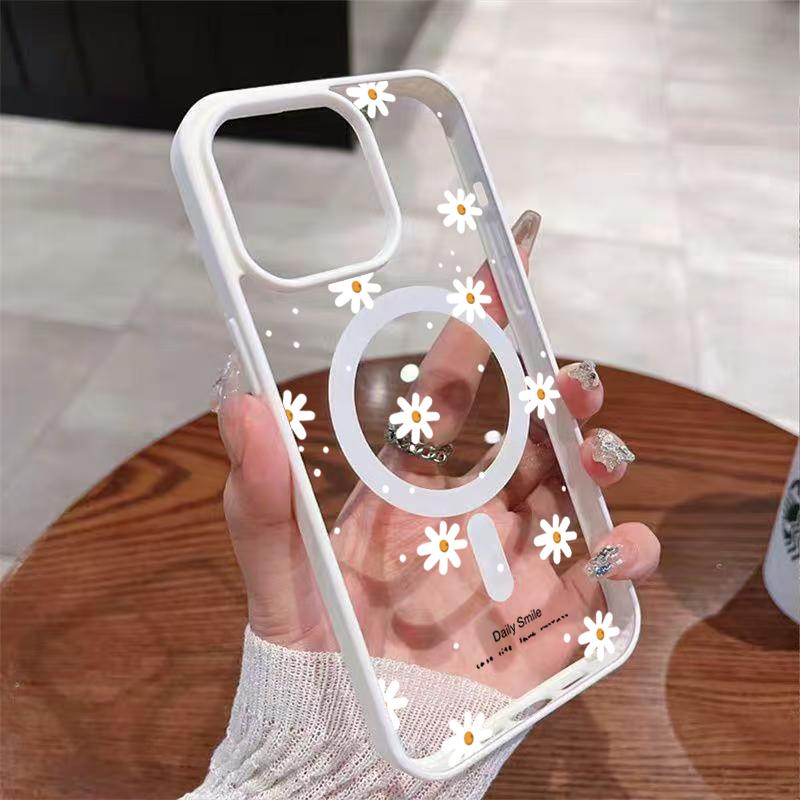 Для Samsung Galaxy S25 S24 S23 S22 Plus FE Ultra НОВЫЙ Чехол-бампер с рисунком маленькой ромашки, магнитный, для беспроводной зарядки