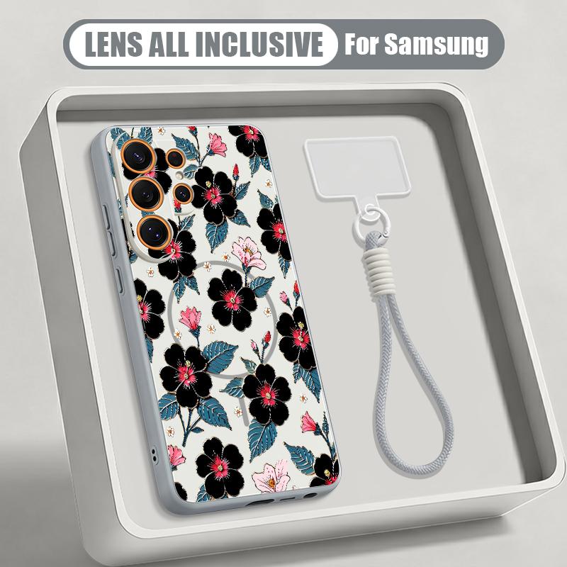 Чехол с цветочным узором для Samsung S26 S25 Ultra S24 S23 FE S22 A15 A16 A17 A35 A36 A37 A54 A55 A56 A57 5G Гибридный Магнитный Матовый Чехол