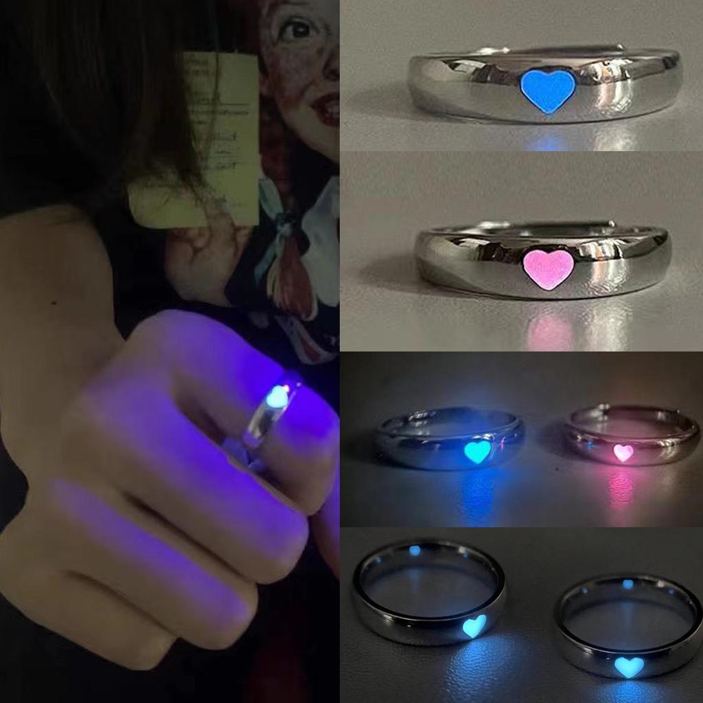 Luxury Shining Love Ring Glow Nightclub Girl Lovely Elegant Ring Gift Party Punk Y2K Fashion Valentine Ring European Fluorescent Gloss Holiday KTY