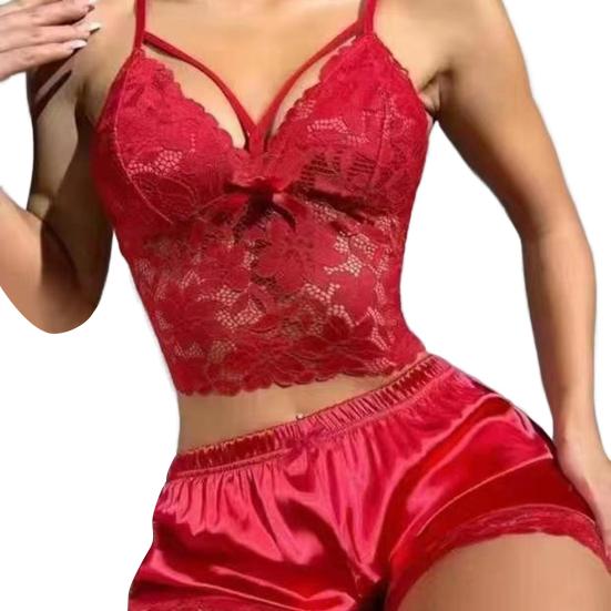 2 шт./компл. Женский пижамный комплект с кружевом, V-образным вырезом, открытой спиной, без рукавов, укороченный топ, шорты с высокой талией из сатина, для дома