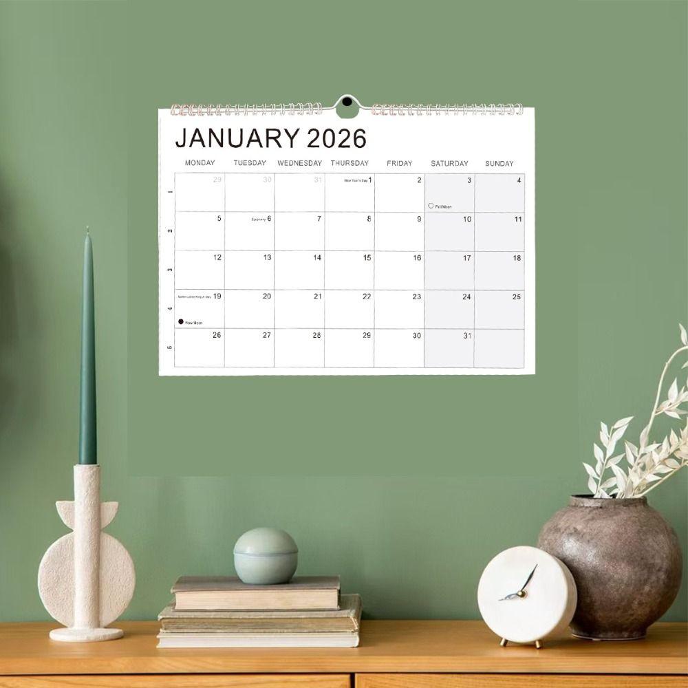 New Jan. 2026 - Jun. 2027 2026 Calendar with Hook Thick Paper Hanging Calendar Holidays Marked Colorful English Calendary Home