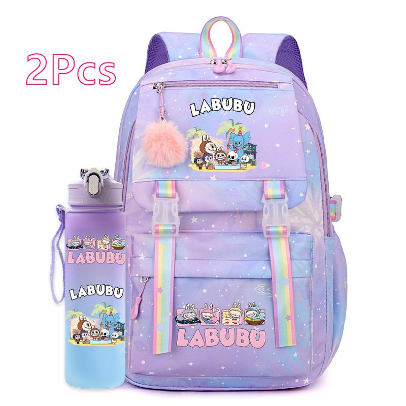 2Pcs/set Cute Backpack with 750Ml Outdoor Sports Water Bottle Student Girl Boy Schoolbag Large Capacity Travel Bag Gift