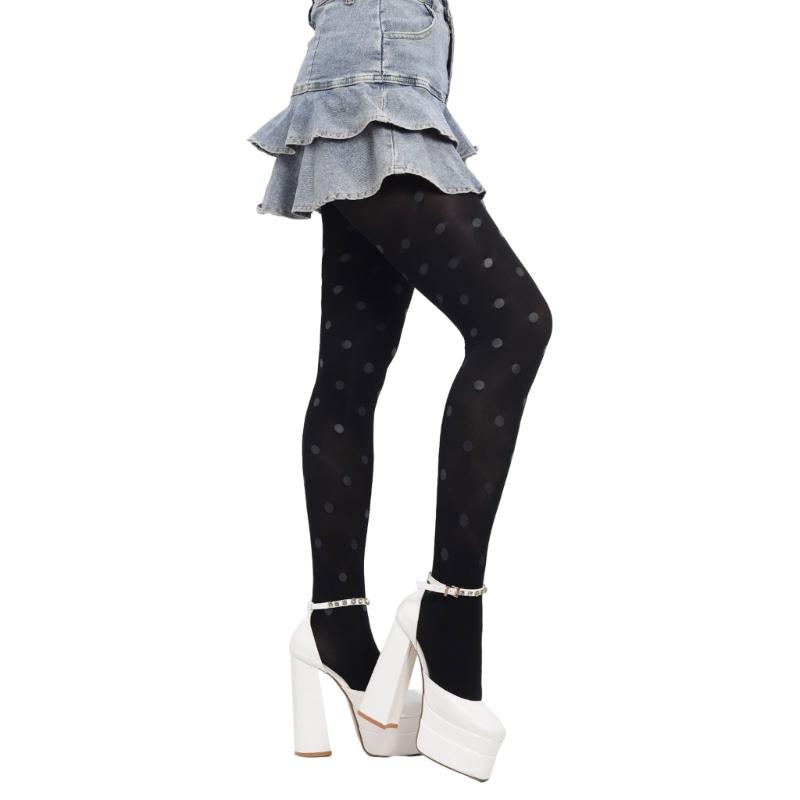 Винтажные непрозрачные чулки-колготки в горошек, шелковистые колготки с носком для женщин