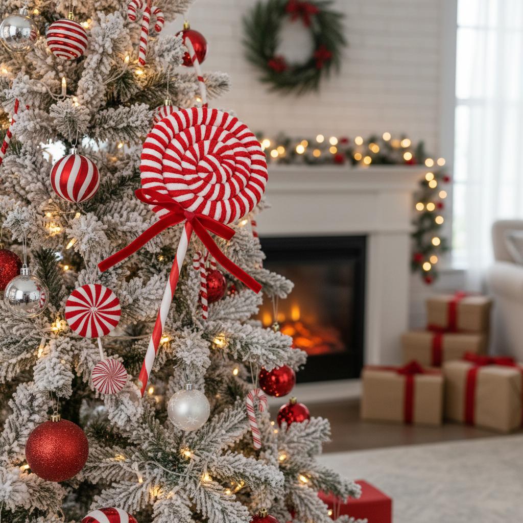 Plush Christmas Ornaments Velvet Candy Cane Lollipop Hanging Balls for Xmas Tree Decor Holiday Party Supplies