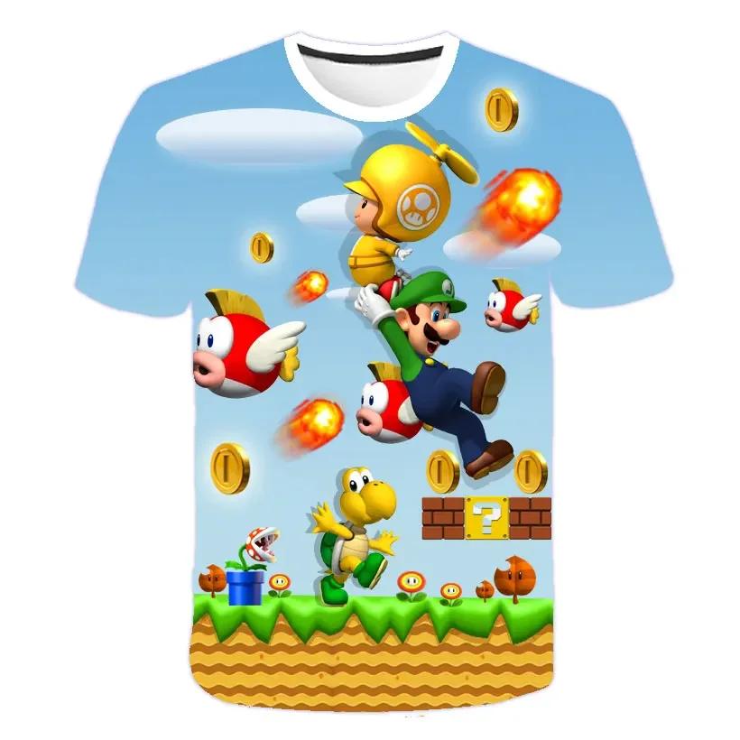 MINISO Child Game Super Mario Bros T Shirt Kids Boy Cartoon Clothes Tops Tees Boys T-shirt Luigi Mario T-shirts Children's Short Sleeve