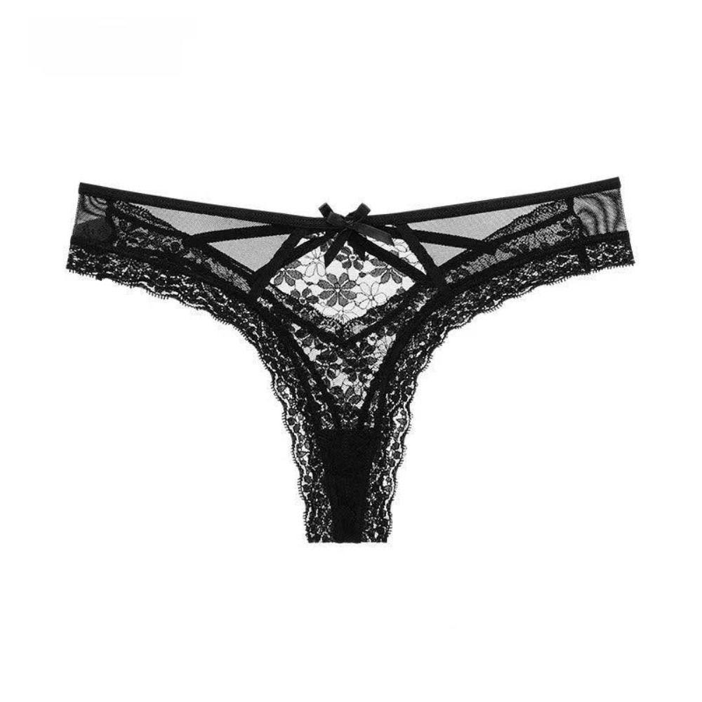 Ruffle Lace Flower Transparent Briefs Thong Mesh Floral Bowknot Panties Comfortable Lady
