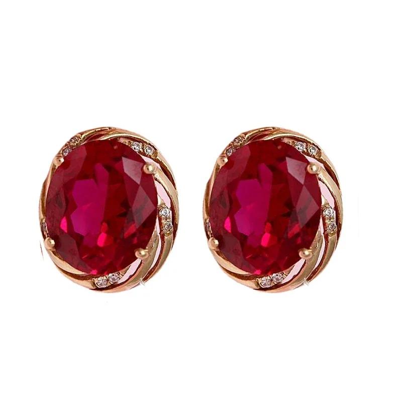 Классическая серия романтические сапфировые серьги-пусеты с розовым золотым покрытием, инкрустированные овальными рубинами, для женщин на свадьбу, циркон