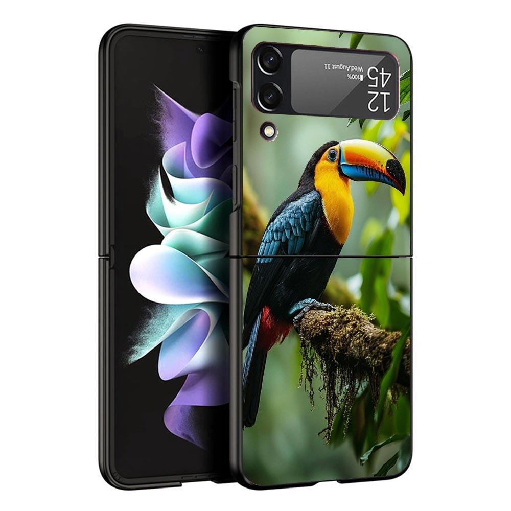 Tropical Toucan Black Phone Case For Samsung ZFlip7 ZFlip6 ZFlip5 ZFlip4 ZFlip3 5G Hard Protective Galaxy Z Flip 3 4 5 6 7 Cover