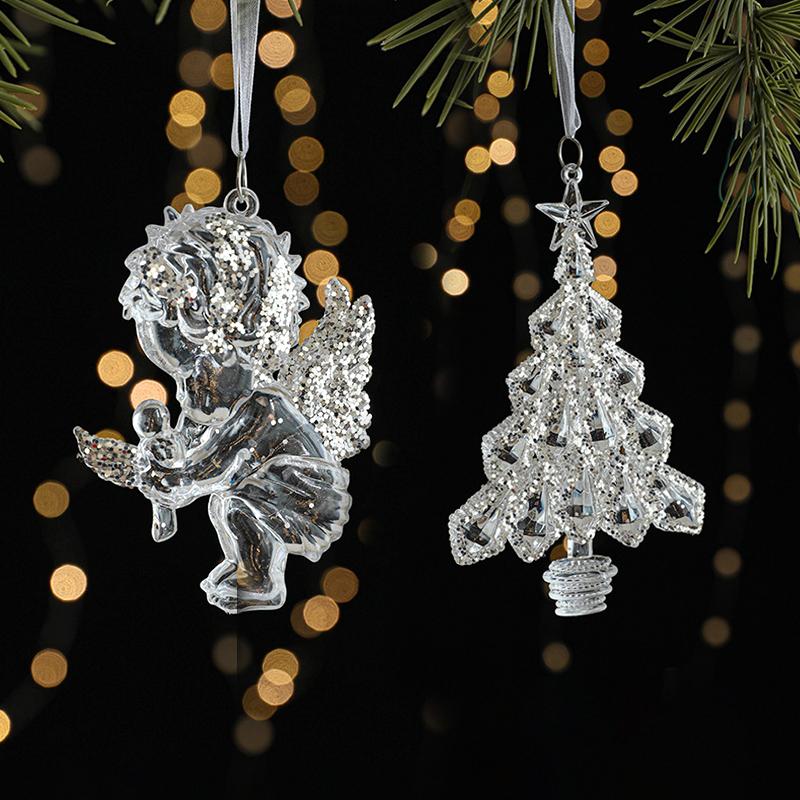 Рождественский прозрачный акриловый ангел свет роскошный ледяной кристалл кулон рождественская елка кулон