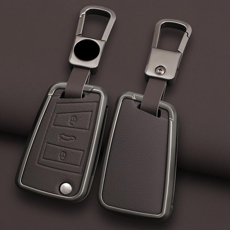 Alloy Leather Car Key Case Cover For VW Volkswagen Golf 7 MK7 Tiguan MK2 For Seat Ateca Leon FR 2 Ibiza Sk