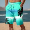 Summer Colourful Hawaiian Print Beach Pants Men's Lightweight Loose-Fitting Lace-Up Gym Shorts Casual Sports Shorts with Pockets