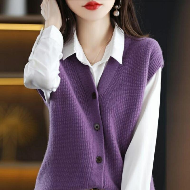 Cardigan Sweater Autumn and Winter 2022 V-neck Knitted Cardigan Vest Women South Korean Loose Sleeveless Sweater Vest Women