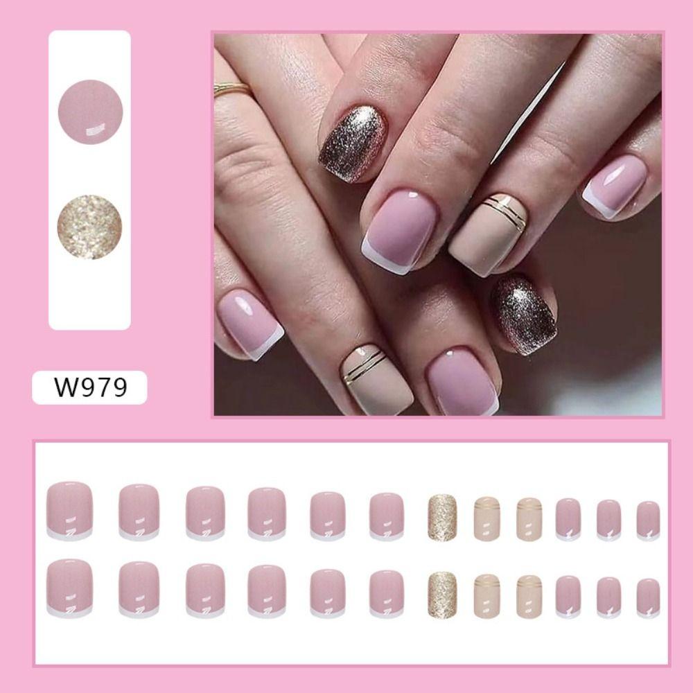 Short Round False Nails Aurora Borealis Nail Tips Fashion Fake Nails for DIY