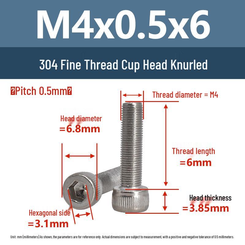 Yigu Fine Thread Knurled Socket Head Screws, 304 Stainless Steel, M3-M12