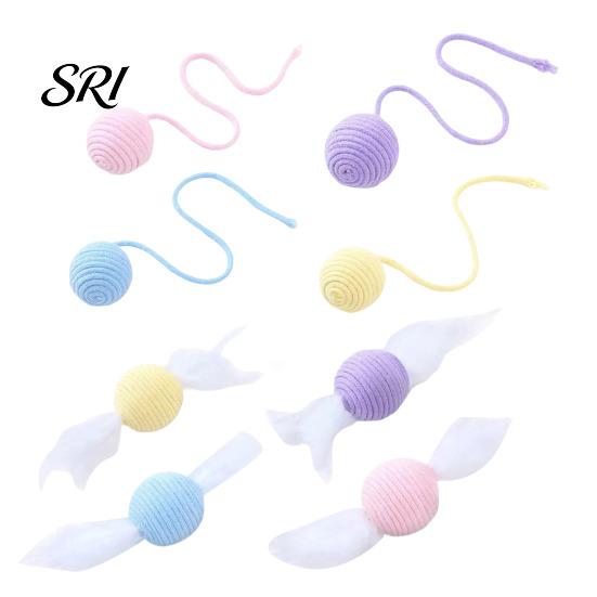 Cat Hair Ball Toy Cotton String Teething Built-in Sand Rattle Interactive Rope Energy Bite-Resistant Tooth Grinding Play for Pet Self-play