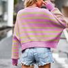 Женский осенне-зимний пуловер с рукавами-фонариками и круглым вырезом в полоску, теплый вязаный свитер, трикотажный топ