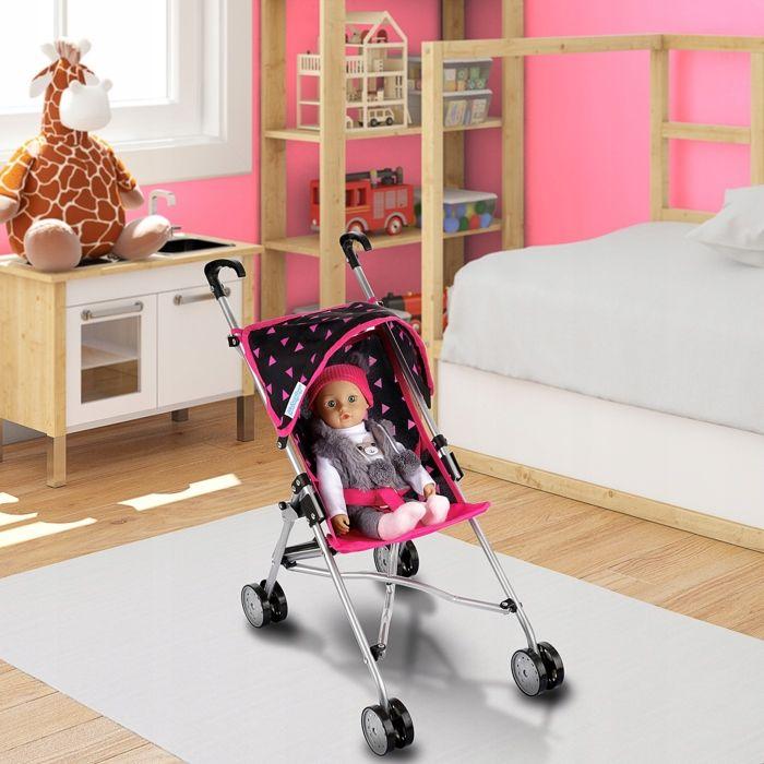 Poussette canne pour poupée légère et pliable avec harnais - Kinderplay (KP0290R)
