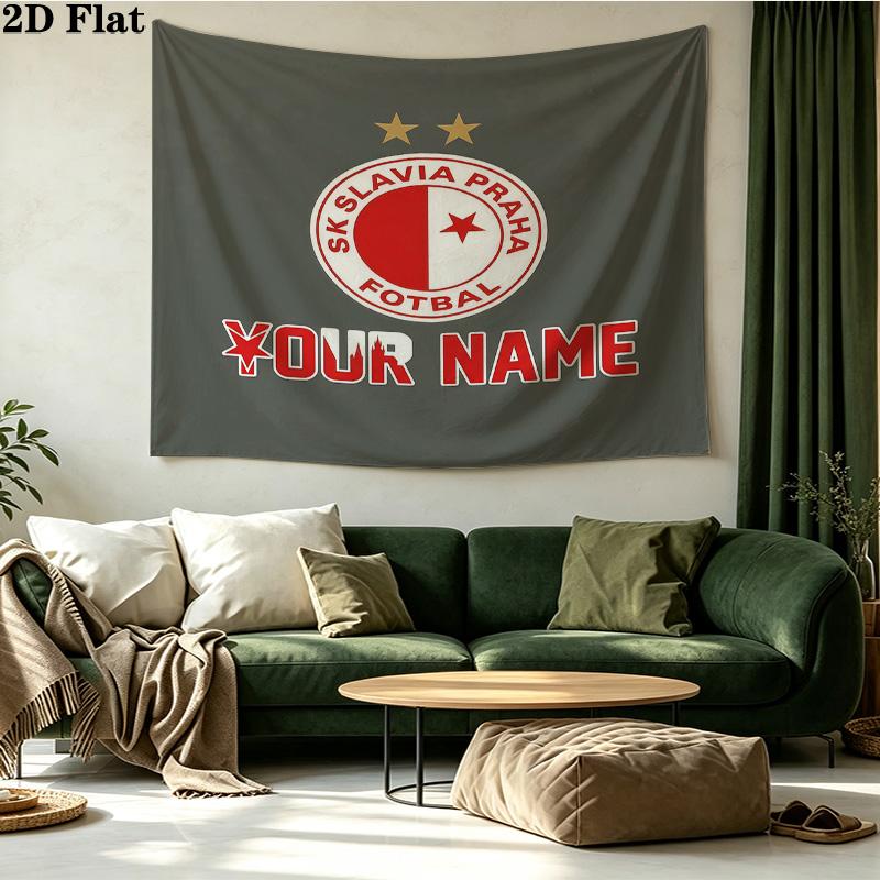 Custom Name SK Slavia Praha2 Printed Tapestry – Wall Hanging for Bedrooms, Dorms, and Home Decor