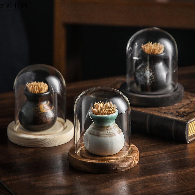 Высококачественная керамическая коробка для зубочисток, ретро-контейнер для хранения ватных палочек, стеклянная крышка, простой домашний кухонный настольный держатель для зубочисток, диспенсеры