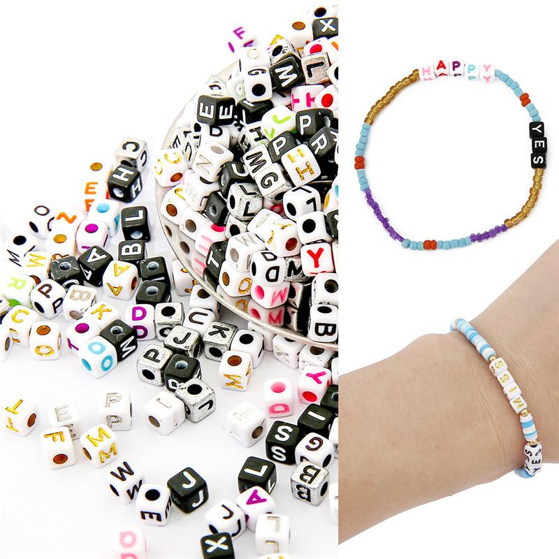 Бусины для браслета ручной работы 5x5 мм Акриловые английские буквы Квадратные бусины Бисероплетение Украшения Аксессуары Подвеска ручной работы Браслет своими руками Материалы