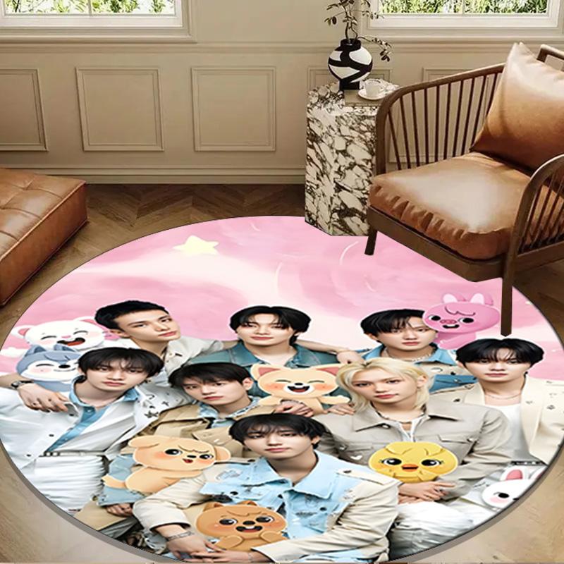 K-pop Stars And Cute Bears Round Rug for Livingroom,Bedroom, Palyroom, Chair Rug, Area rug, Circle Carpet, Large Size Fan Christmas gift