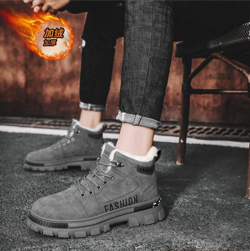 Men Snow Boots Winter Anti Slip Plush Indoor Warm Cold Proof Snow Boots High Top Platform Lace Up Outdoor Sport Work Boots