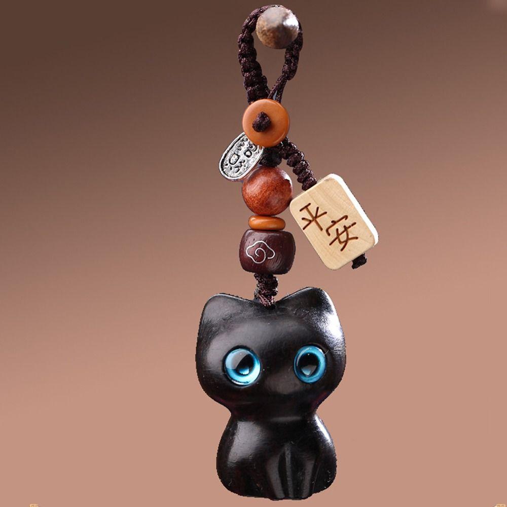 Шармы для ключей автомобиля Сандаловое дерево Брелок Подвеска Счастливый кот Ремешок для ключей Кольцо для мобильного телефона Женщины