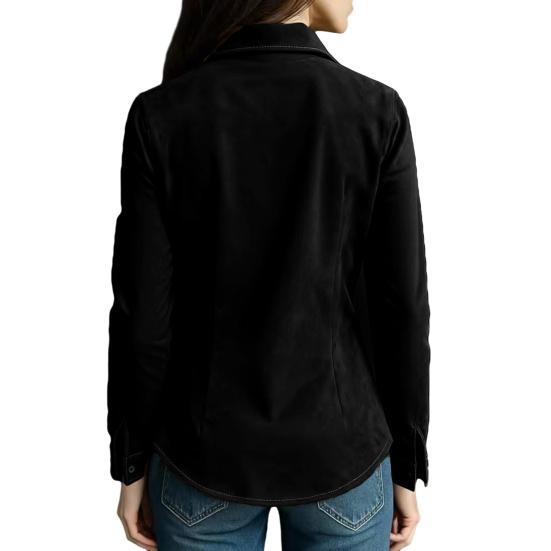 Женская рубашка с лацканами, длинным рукавом, застежкой на пуговицы, приталенного кроя, с замшевой текстурой, в стиле ретро, однотонная, повседневная, топы