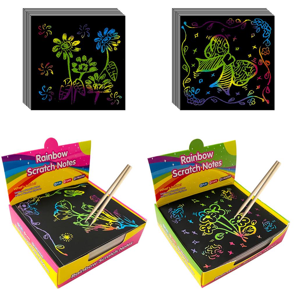 100Pcs Color Scratch Notes Paper Pad Cards With pen Children Kids Draw Painting Toys Craft Gift DIY Toys