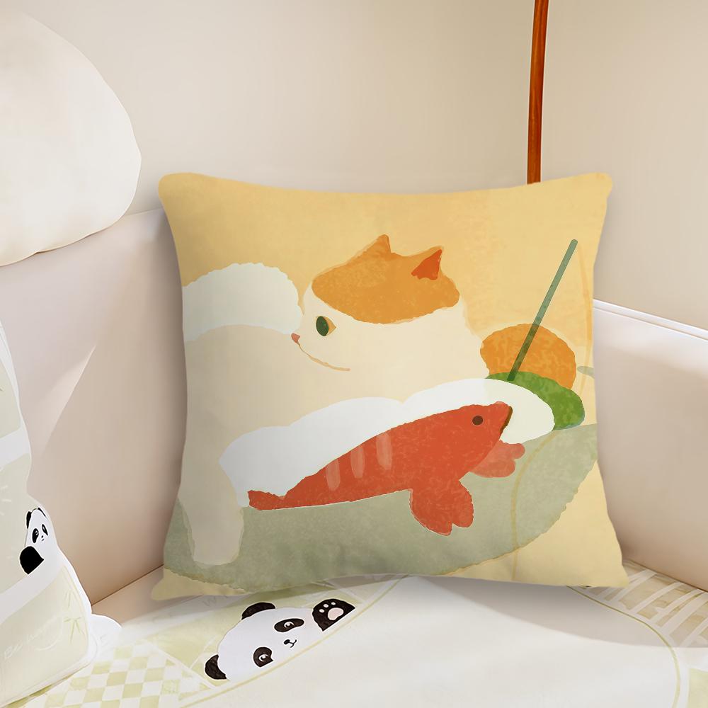 Cute Cartoon Cat Art cushion cover Plush Fabric Soft Double Sided Print Sofa Cushion Cover Throw Pillow Covers