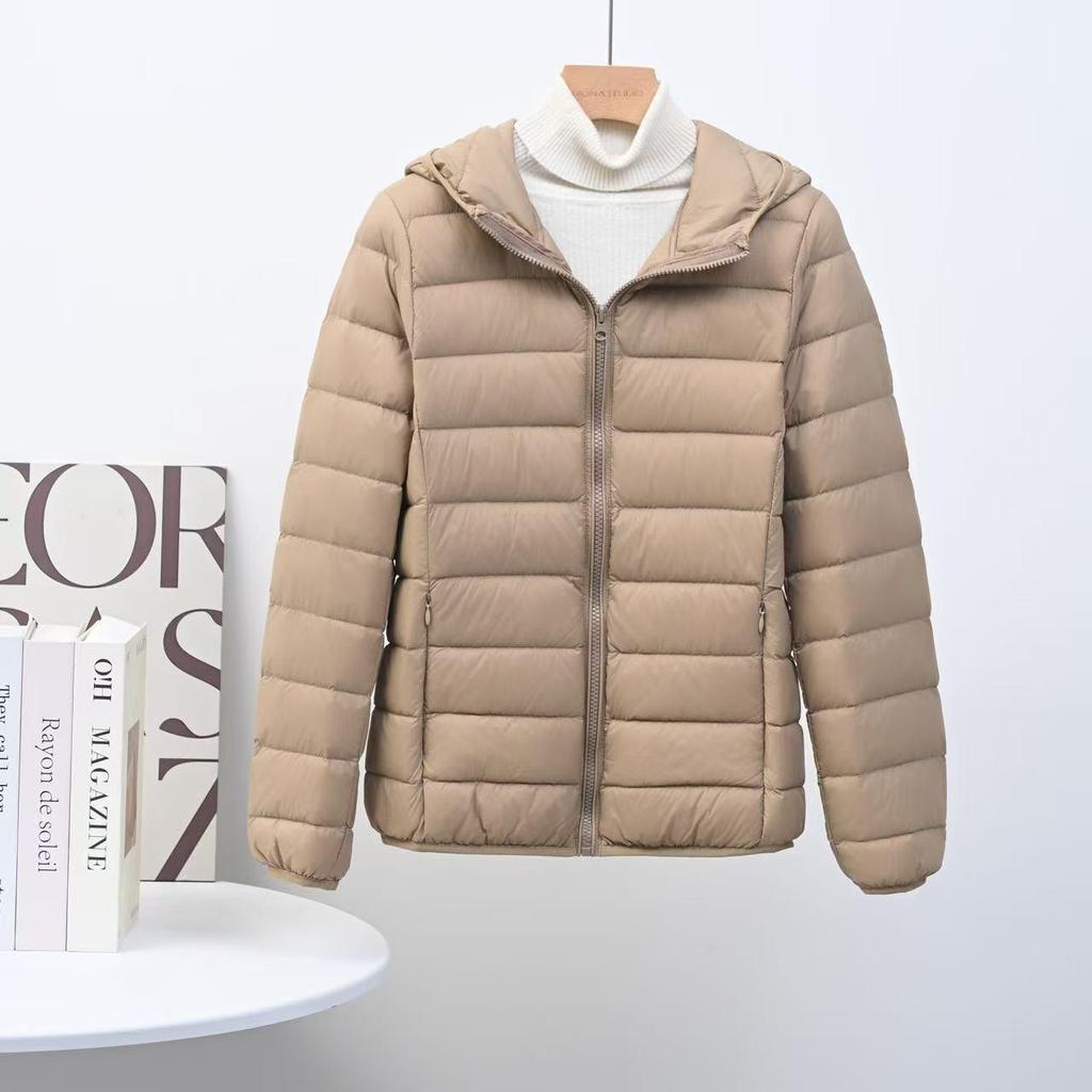 Women's Korean Style Lightweight Down Jacket - Short, Hooded, Plus Size, Middle-Aged, Casual White Duck Down Coat for Autumn and Winter