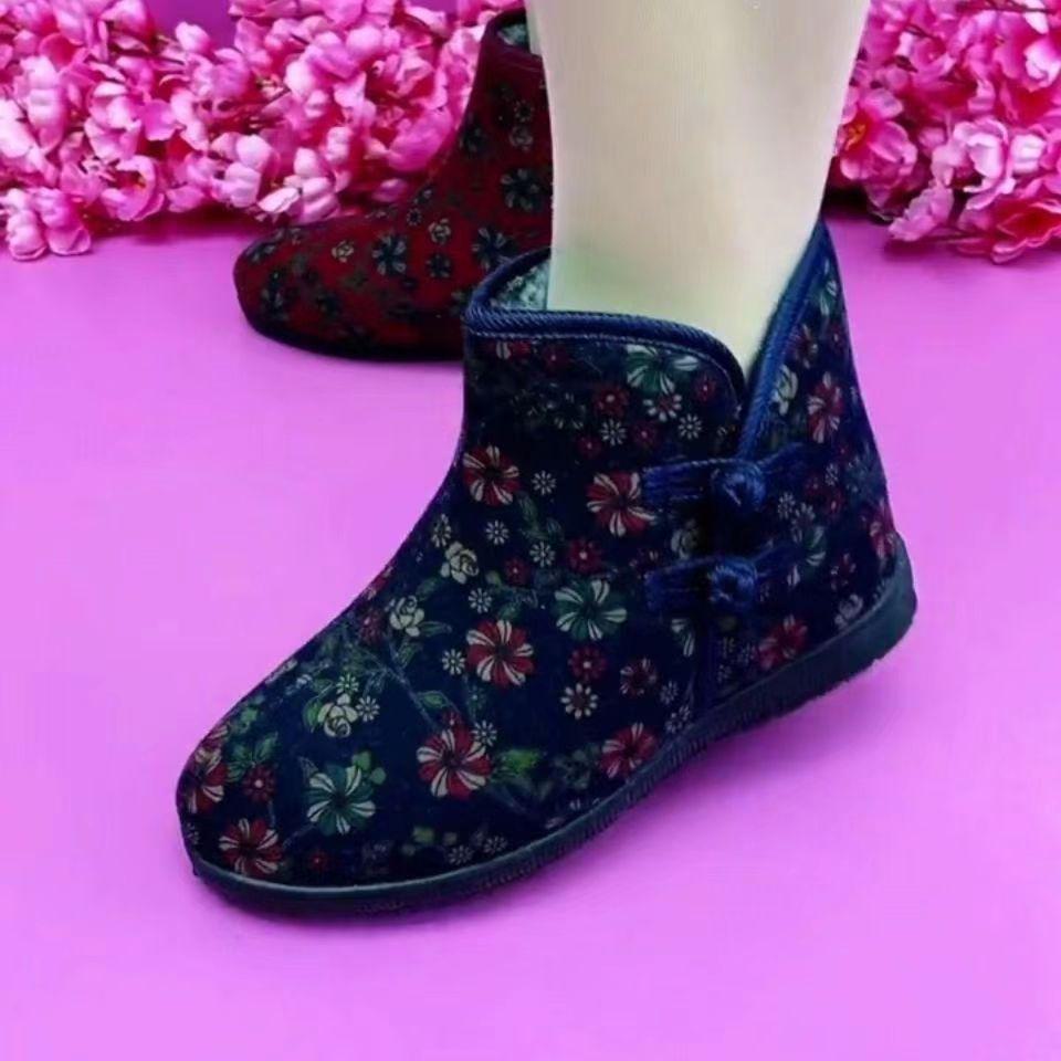 Женские зимние бархатные теплые хлопковые туфли, повседневные зимние сапоги на низком каблуке для людей среднего и пожилого возраста