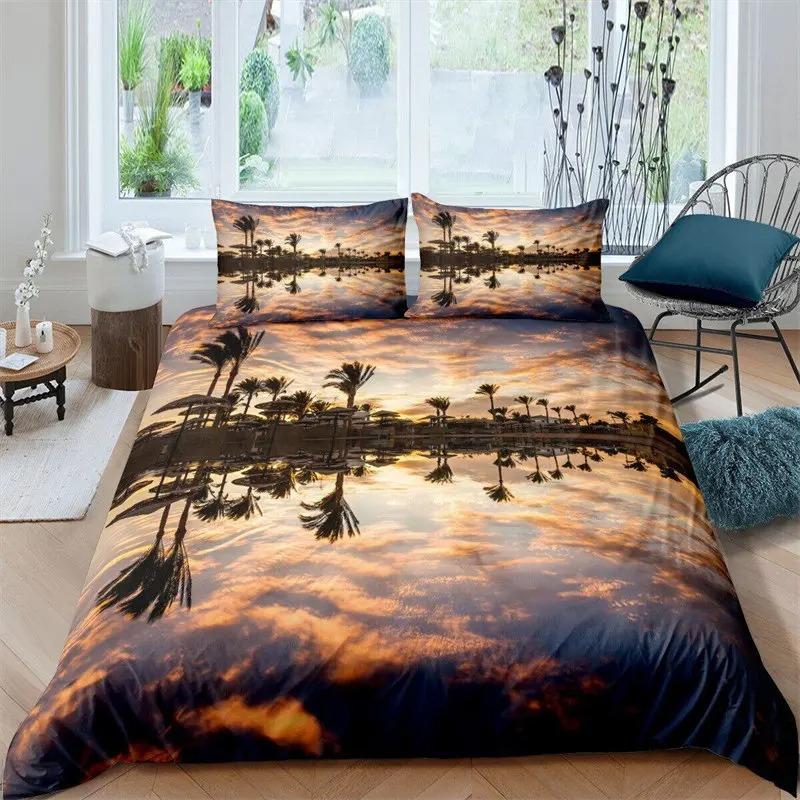 Tropical Animals Duvet Cover Exotic Animal Silhouette Sunset Bedding Set Full For Girls Boys Decor Hawaii Sea Wave Quilt Cover
