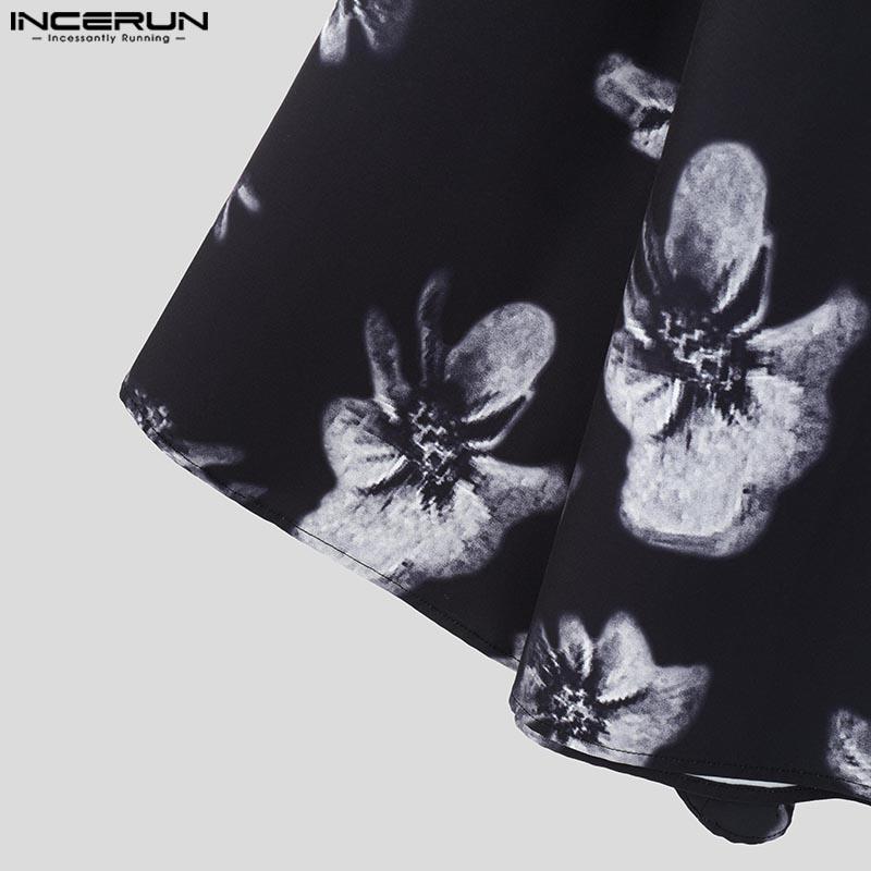 INCERUN Мужской кардиган с крыльями летучей мыши, длинный рукав, цветочный принт, свободное кимоно, открытый передний топ