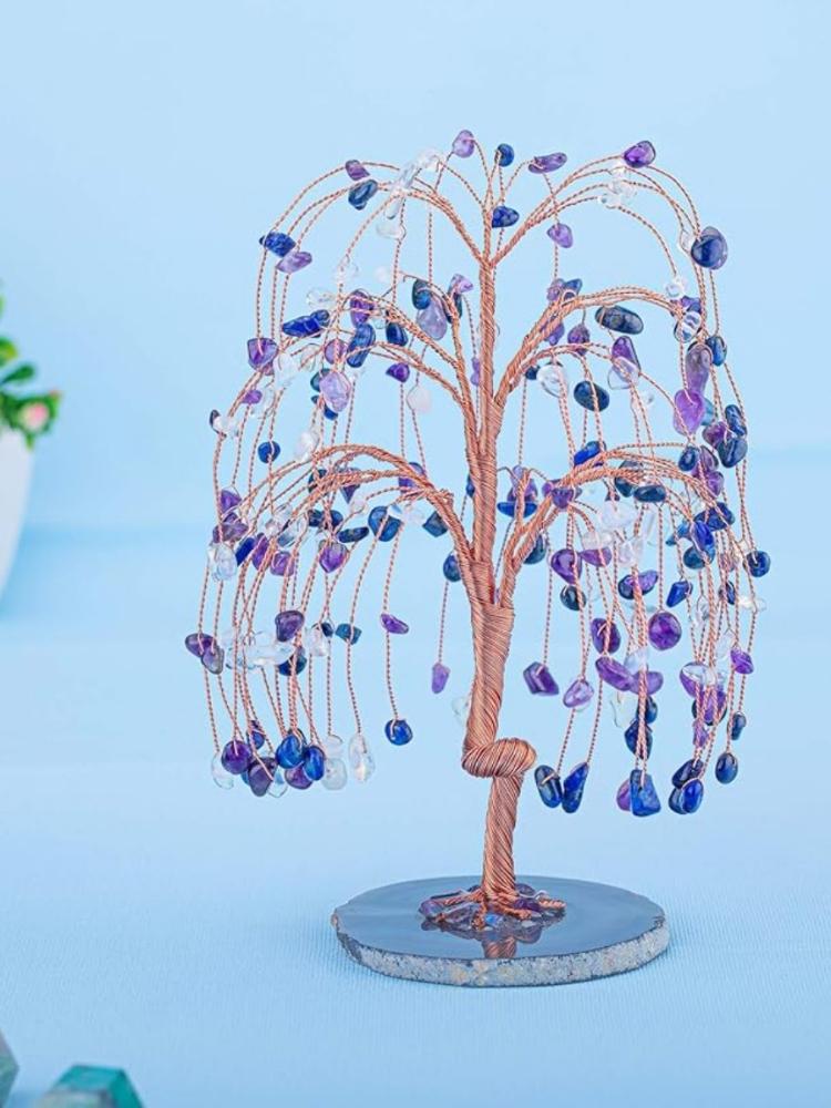 Natural Healing Amethyst/Lapis Lazuli Crystal Money Tree Tumbled Gemstone Stones Money Tree, Feng Shui Ornaments Home Decoration for Wealth and Luck