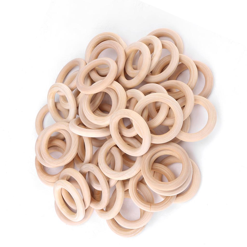 50pcs Unfinished Natural Wooden Round Rings DIY Wood Craft Circles