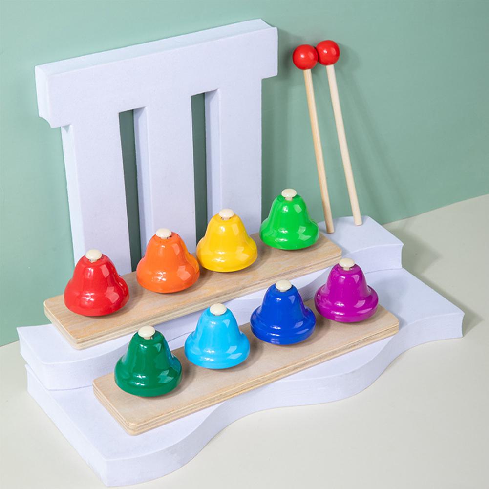Desk Bells For Kids 8 Colorful Hand Bells Set Wooden Musical Instrument Birthday Christmas Gift For Girls Boys